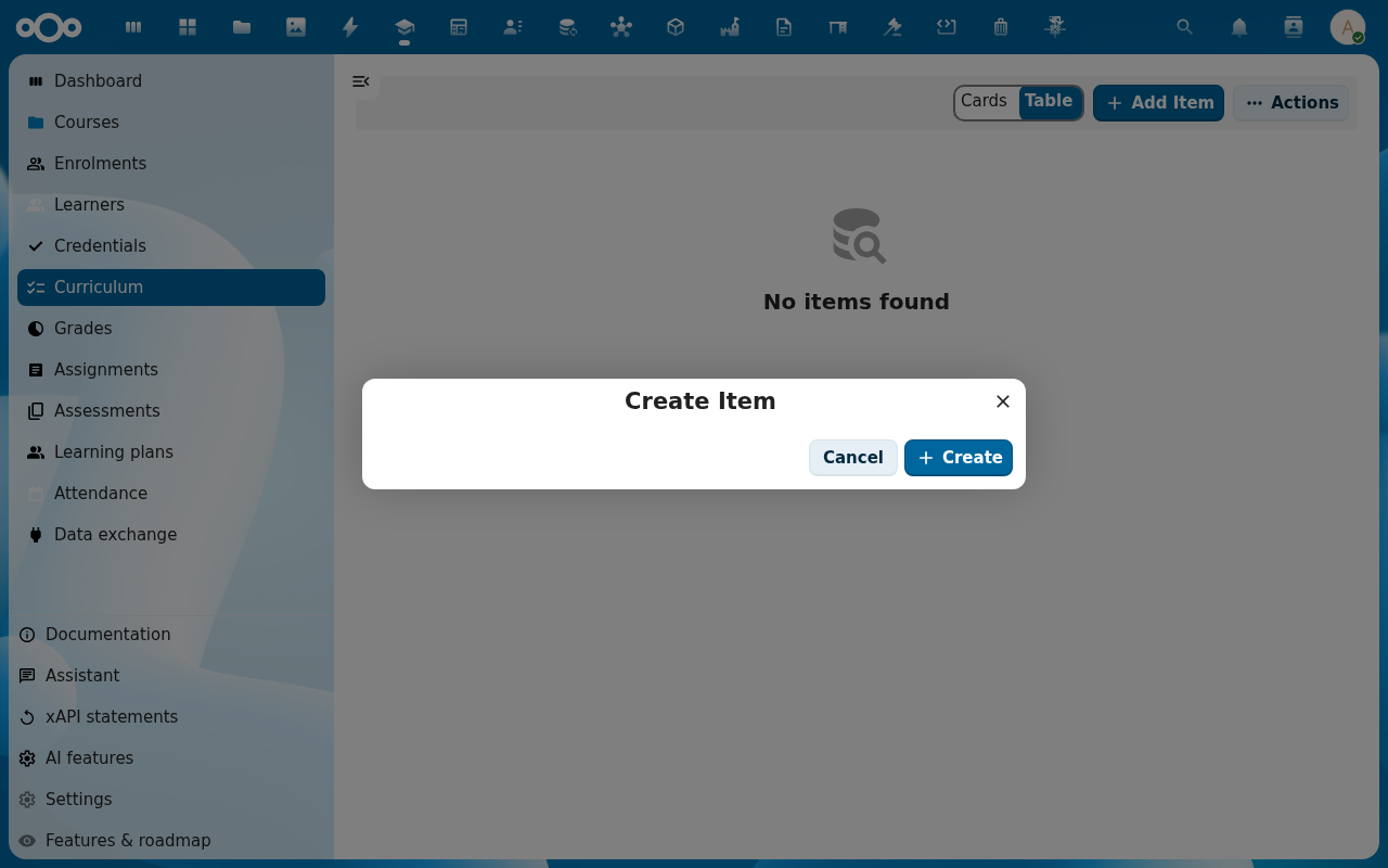 Add programme dialog