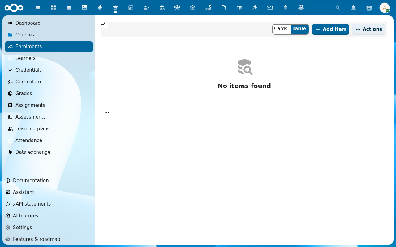Enrolments tab populated
