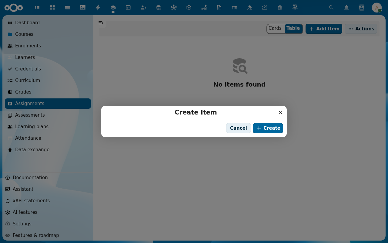 Add assignment dialog