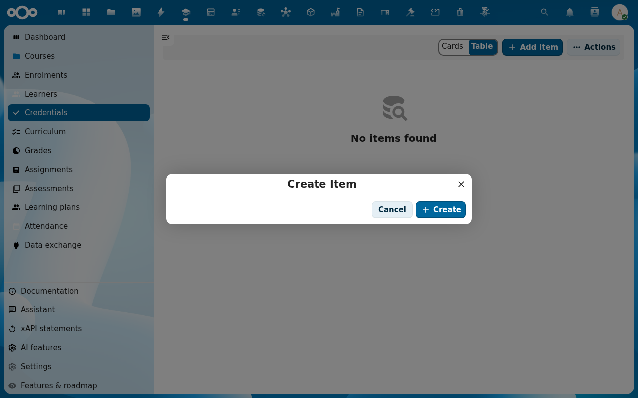 Add credential dialog